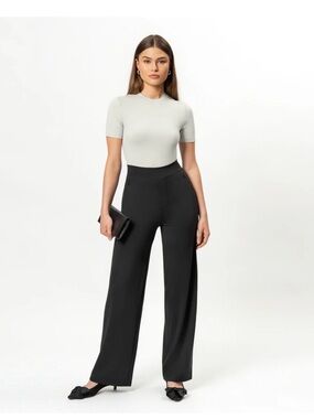 Ninepine Asana High Rise Wide Leg Pants Trousers Black